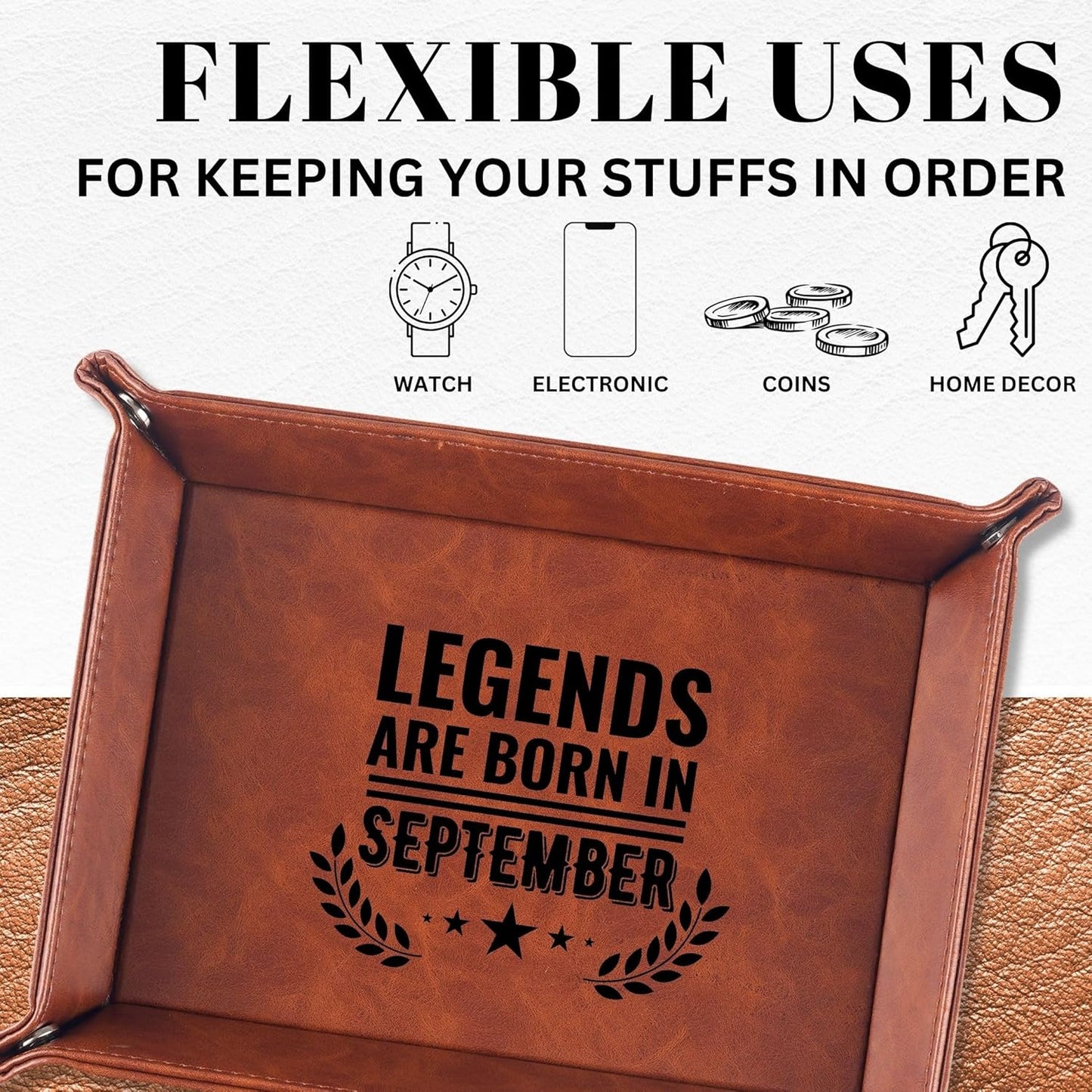 INNObeta Birthday Gifts for Men, Happy Birthday Valet Tray for Him, Male, Boyfriend, Son, Husband, Dad, Desktop Organizer PU Leather Tray - Legends are Born in September