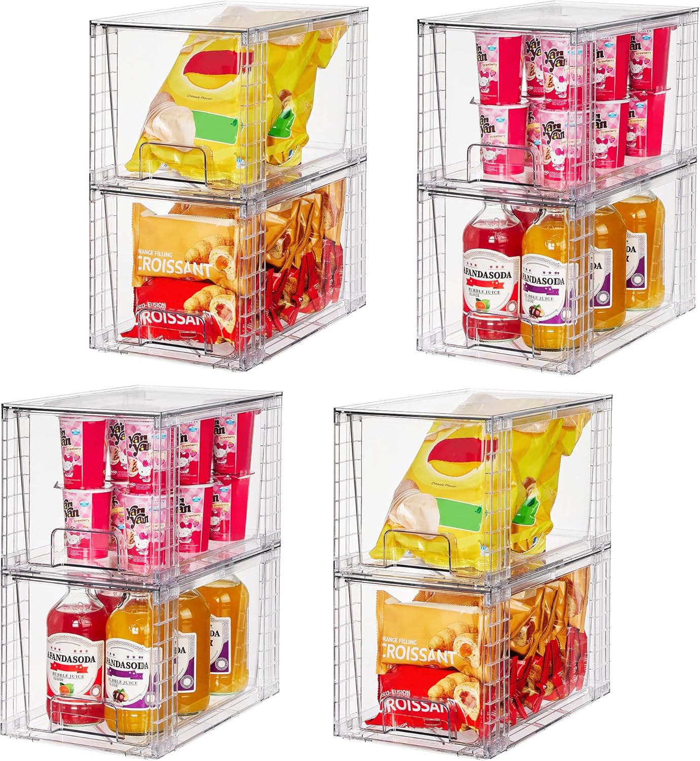 Vtopmart 4 Pack Large Stackable Storage Drawers,Easily Assemble Acrylic Bathroom Closet Undersink Organizers and Storage,Plastic Bins for Kitchen Cabinets,Pantry,Makeup,Medicine Organization