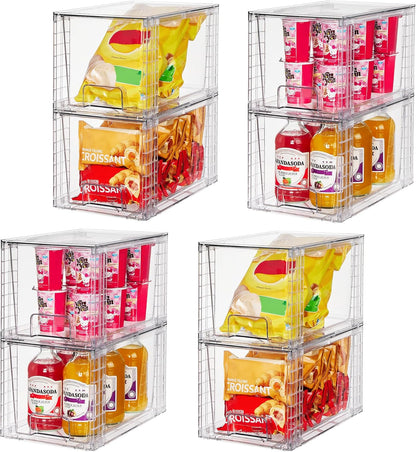 Vtopmart 4 Pack Large Stackable Storage Drawers,Easily Assemble Acrylic Bathroom Closet Undersink Organizers and Storage,Plastic Bins for Kitchen Cabinets,Pantry,Makeup,Medicine Organization