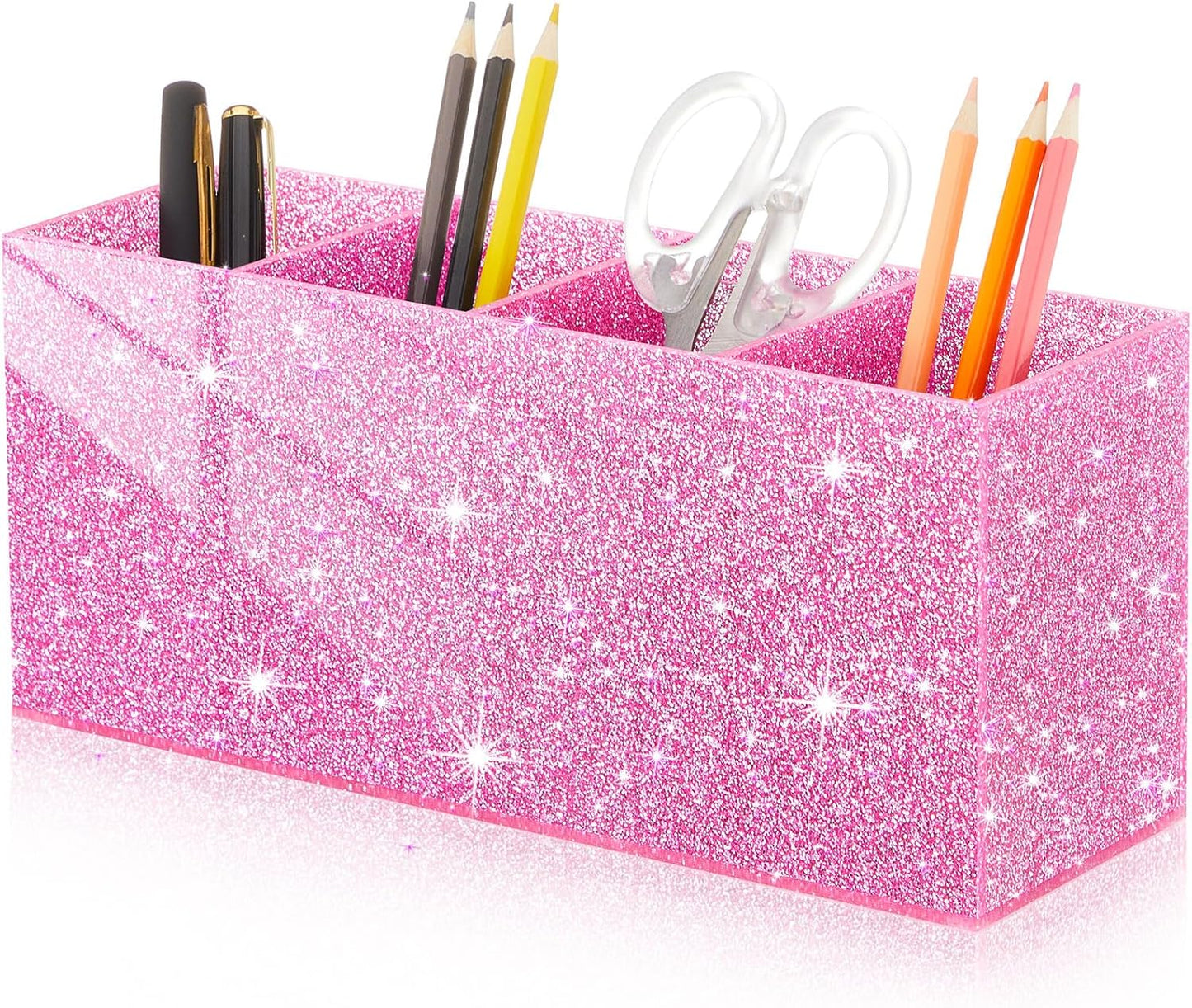 Jetec Acrylic Pen Holder 6 Compartments Makeup Brush Stationery Organizer Pencil Holder for Desk Accessories, Cosmetic Brushes, Dorm, Home, Bathroom, Kitchen, Office Supplies(Neon Pink)
