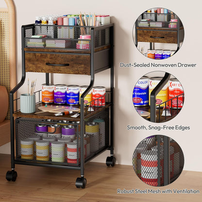 SWTYMIKI Rolling Under Desk Storage - Storage Cart with Drawers & DIY Divider - Art Cart Organizer on Wheels - Craft Rolling Utility Cart for Office, Craft Room & Studio Espresso