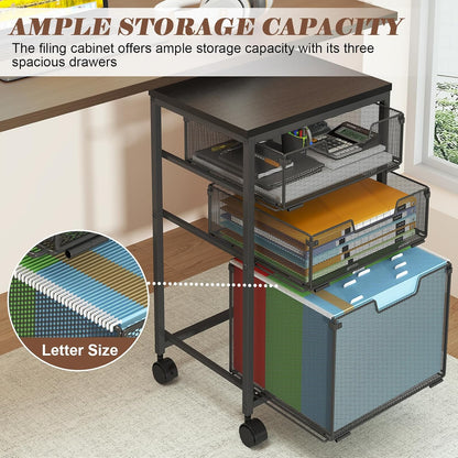 Sbanmao Rolling File Cart with 2 Storage Drawers, Mobile File Cabinet with Wheels, Hanging File Folder Organizer, Under Desk Storage, Printer Stand Utility Cart Filing Cabinet for Home Office,Black