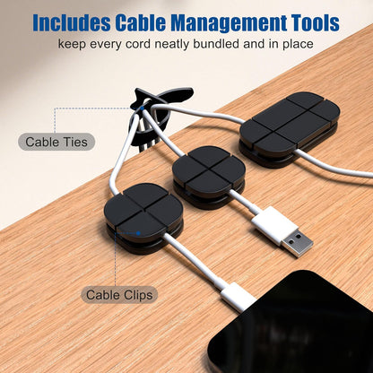 2 Pack 17" Under Desk Cable Management Tray, Metal Wire Management Standing Desk Cord Organizer Power Strip Holder with Cable Ties and Clips for Home Office, Black