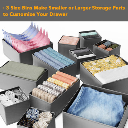 SpaceAid Drawer Organizer for Clothes, 18 Pack Dresser Drawer Organizer Bins, Closet Organizers and Storage Dividers for Clothing, Underwears, Socks (Beige)