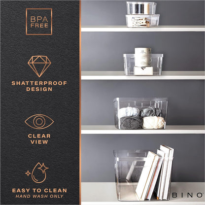 BINO | Plastic Storage Bins, X-Small - 5 Pack | THE LUCID COLLECTION | Multi-Use Built-In Handles BPA-Free Clear Storage Containers | Fridge Organizer | Pantry & Home Organization