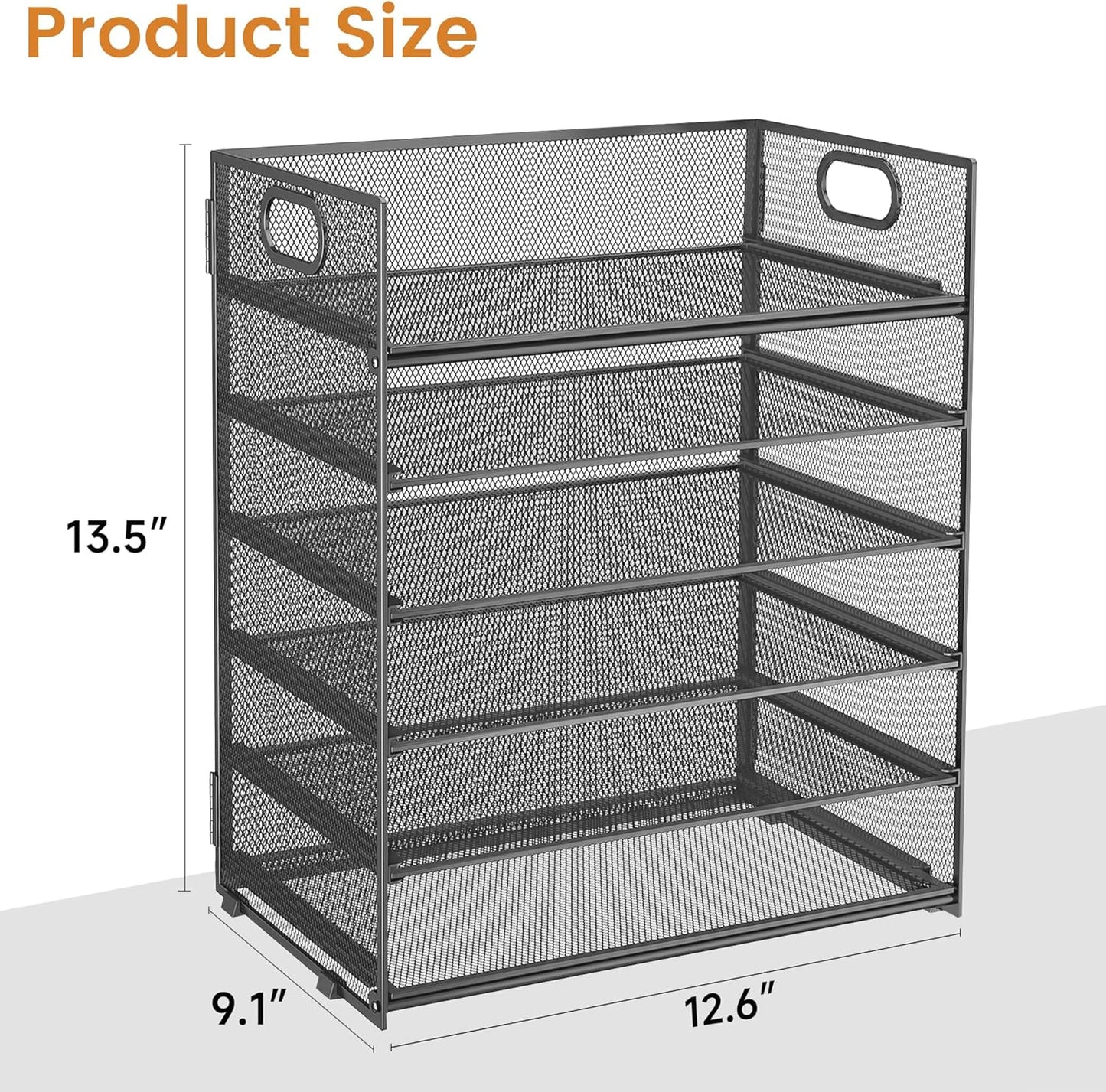 Subekyu 6 Tier Office File Paper Desk Tray Organizer with Handle, Stackable Slide Mesh Letter Tray Folder Blue Desk Organizer, Desktop Document Sorter for Classroom, Office, Home Supplies Storage
