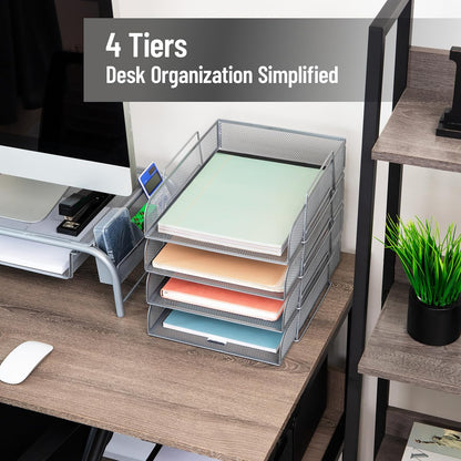 Mind Reader Stackable Paper Tray, Desktop Organizer, File Storage, Office, Metal Mesh, 10.5" L x 13.5" W x 11.25" H, 4 Pcs., Pink