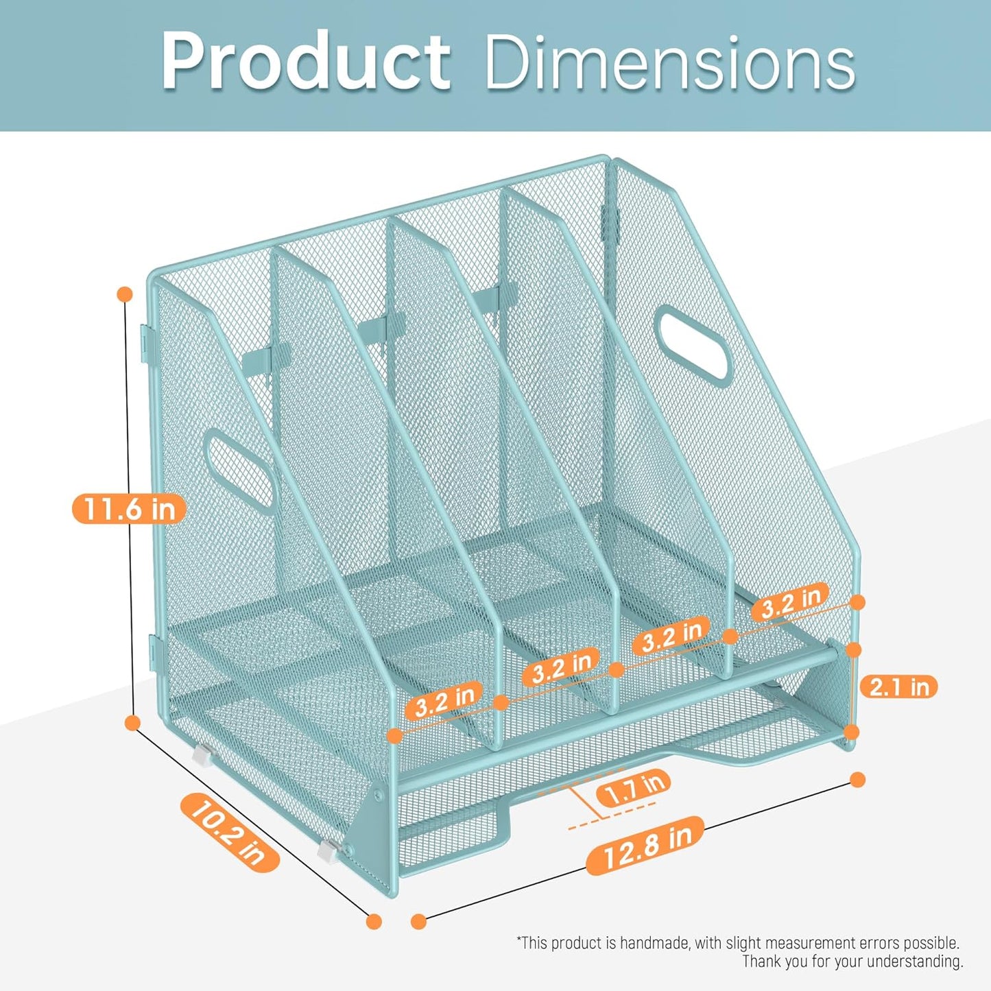 Docnest Desk File Holder Sorter, 4 Vertical Compartments Rack with Letter Tray, Mesh Magazine File Holder with Handle,Workspace Organizers,Desk Organizers for Paper, Mail, Documents-Black