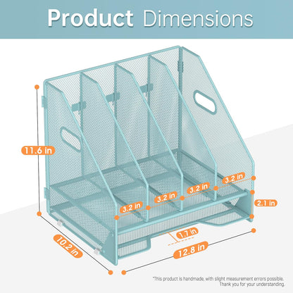 Docnest Desk File Holder Sorter, 4 Vertical Compartments Rack with Letter Tray, Mesh Magazine File Holder with Handle,Workspace Organizers,Desk Organizers for Paper, Mail, Documents-Black