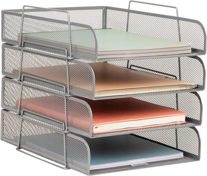 Mind Reader Stackable Paper Tray, Desktop Organizer, File Storage, Office, Metal Mesh, 10.5" L x 13.5" W x 11.25" H, 4 Pcs., Pink