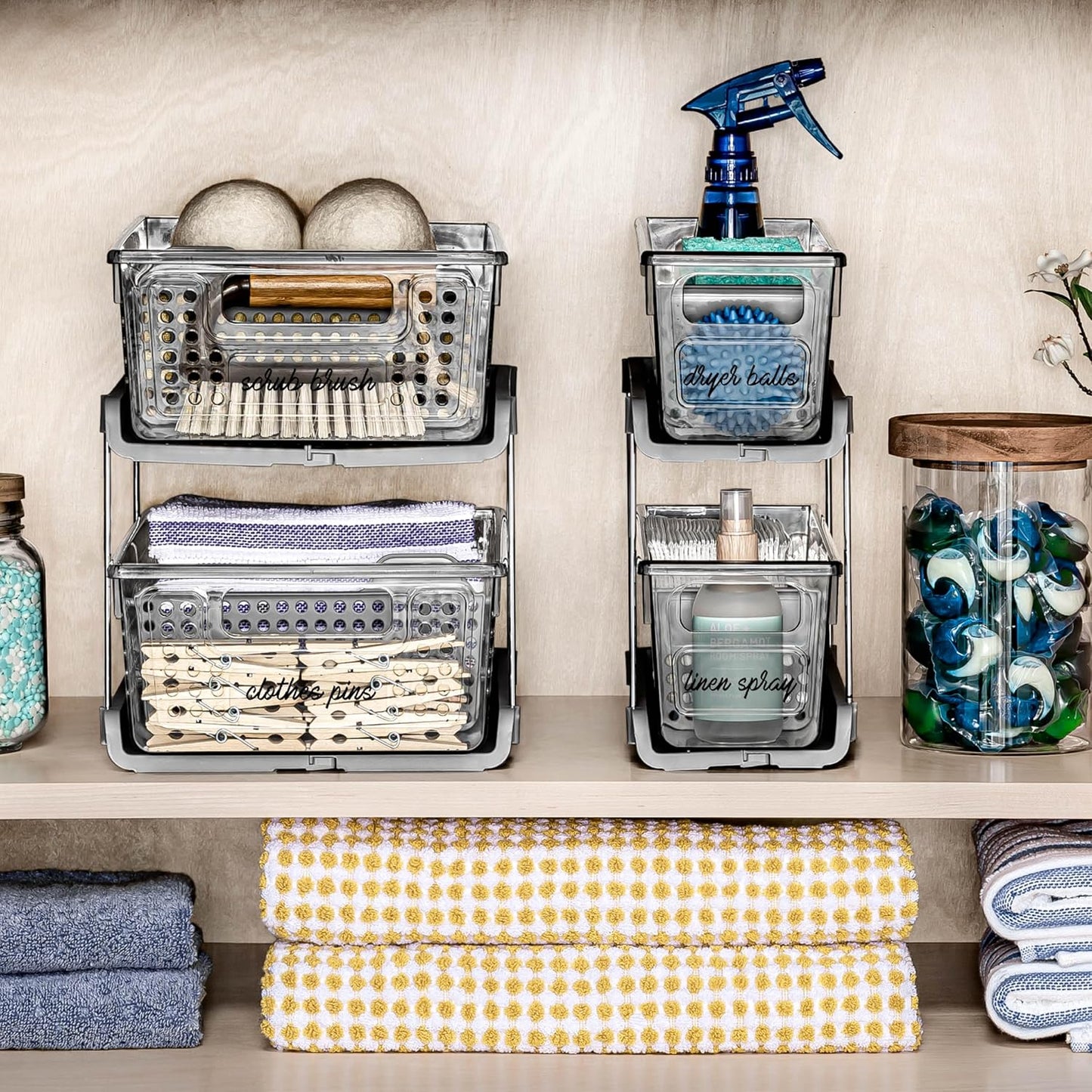 madesmart Two-Tier Bathroom Cabinet Organizer, Sliding Drawer Storage for Bottles, Sponges & Cleaning Supplies, Blue