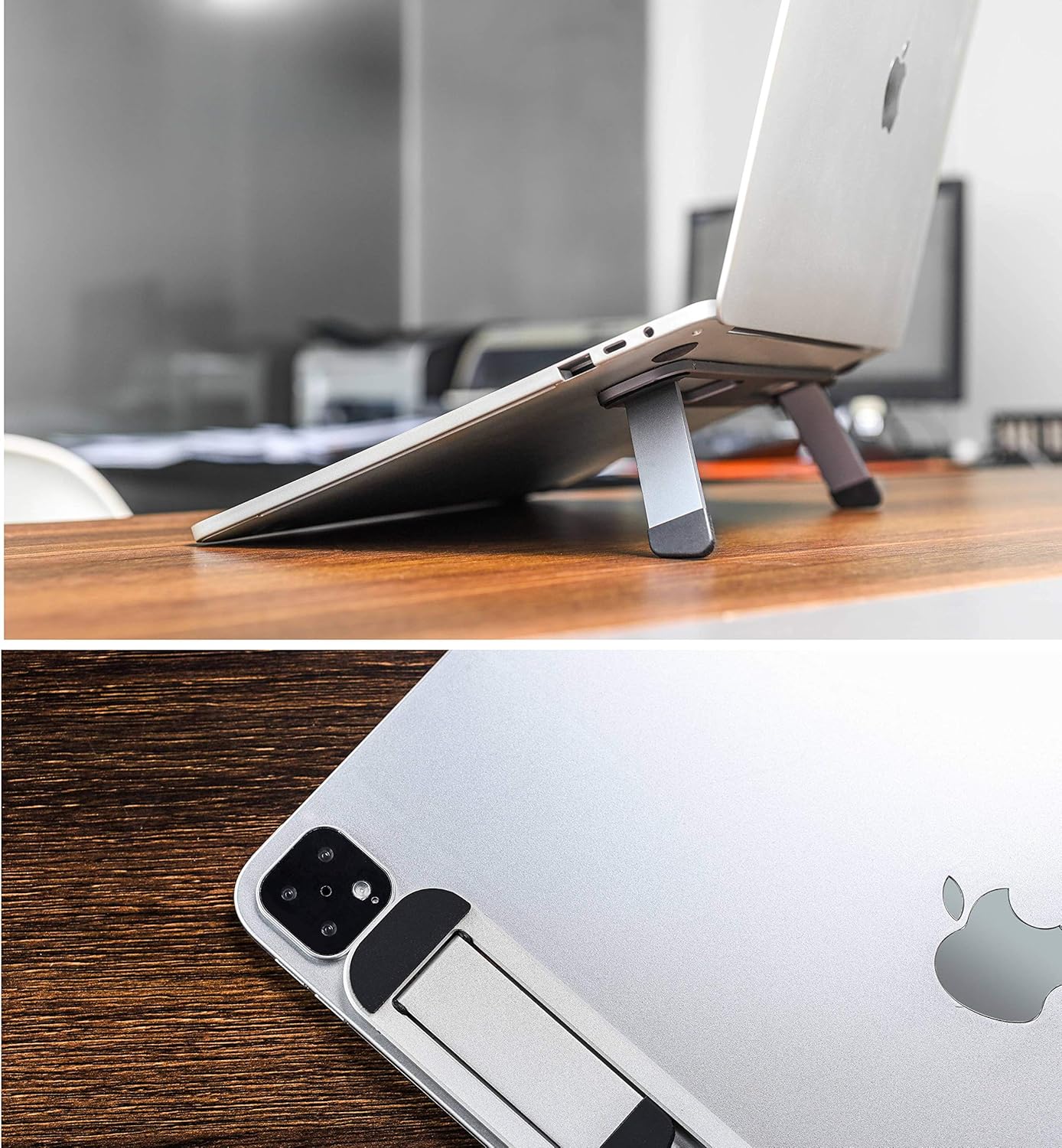 Laptop Riser for Desk – Aluminum Foldable Laptop Stand for 10”-16” Models Including MacBook, MacBook Air, iPad, HP and More – Self-Adhesive Portable Laptop Stand with Non-Skid Feet