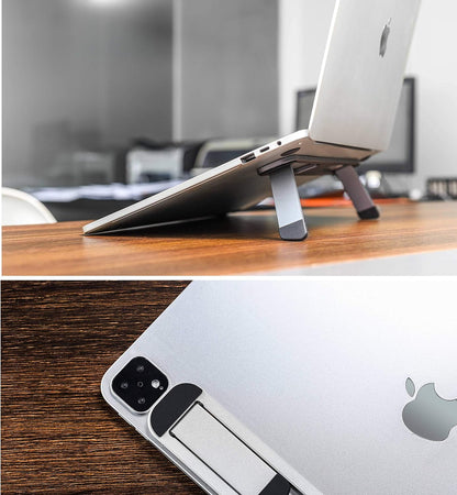 Laptop Riser for Desk – Aluminum Foldable Laptop Stand for 10”-16” Models Including MacBook, MacBook Air, iPad, HP and More – Self-Adhesive Portable Laptop Stand with Non-Skid Feet
