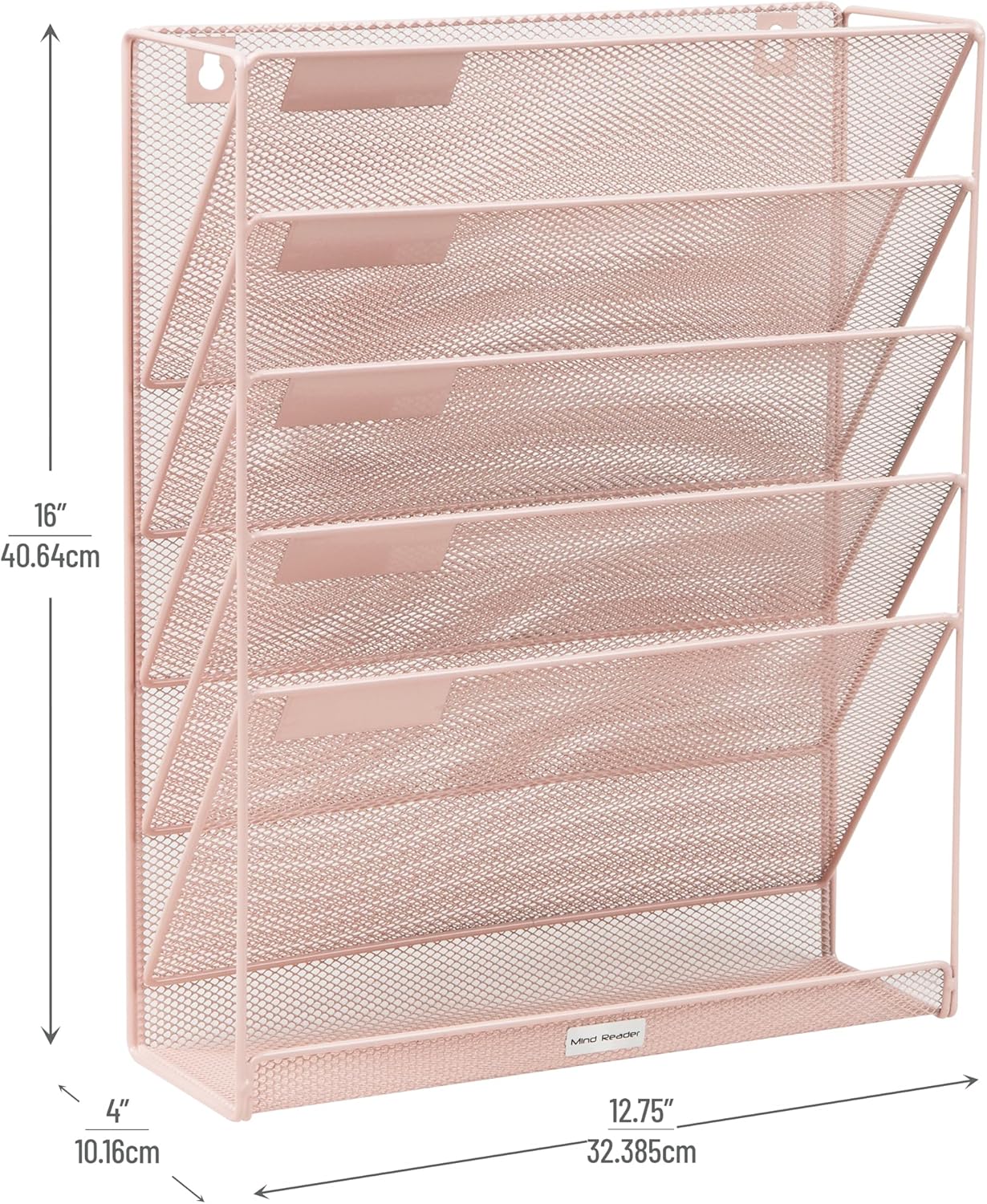 Mind Reader 5-Pocket Vertical File Storage, Desktop Organizer, Wall Mount, Office, Metal Mesh, Pink