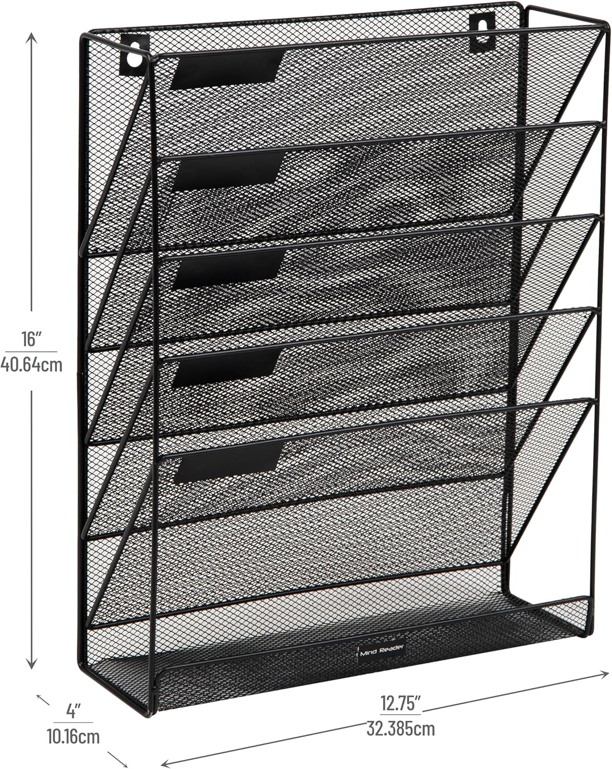 Mind Reader 5-Pocket Vertical File Storage, Desktop Organizer, Wall Mount, Office, Metal Mesh, Pink