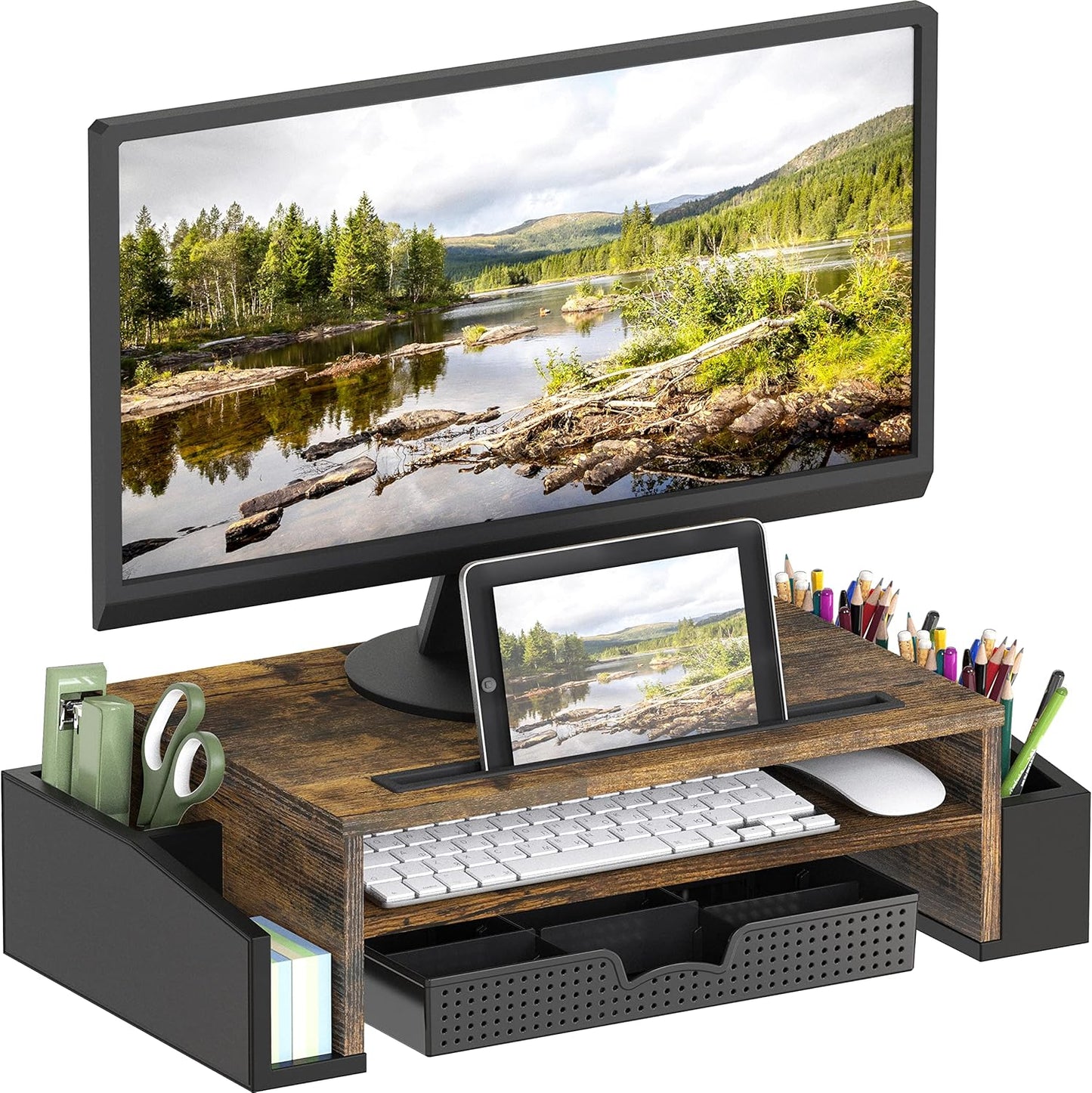 Simple Houseware Desk Monitor Stand Riser with Adjustable Organizer tray, Espresso