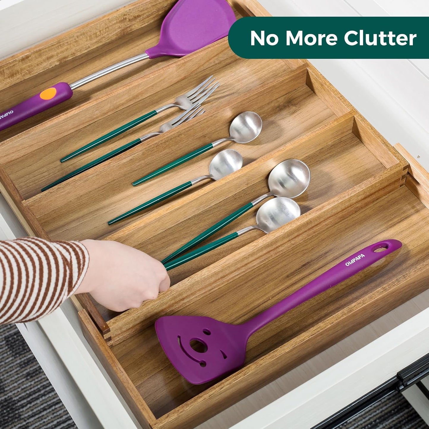 Utoplike Bamboo Expandable Kitchen Drawer Organizer, Adjustable Utensil Holder and Cutlery Tray Organiser, Drawer Divider for Silverware, Flatware, Knives in Kitchen, Bedroom, Living Room, 5 Slot