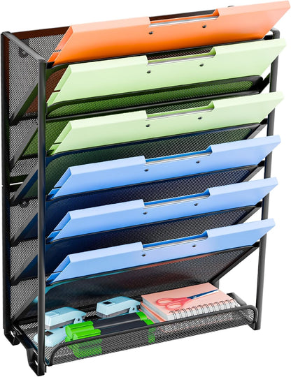 Simple Trending Wall File Organizer, Mesh 7-Tier Vertical Hanging File Holder, Desktop Metal Files Rack for Office and Home, Black