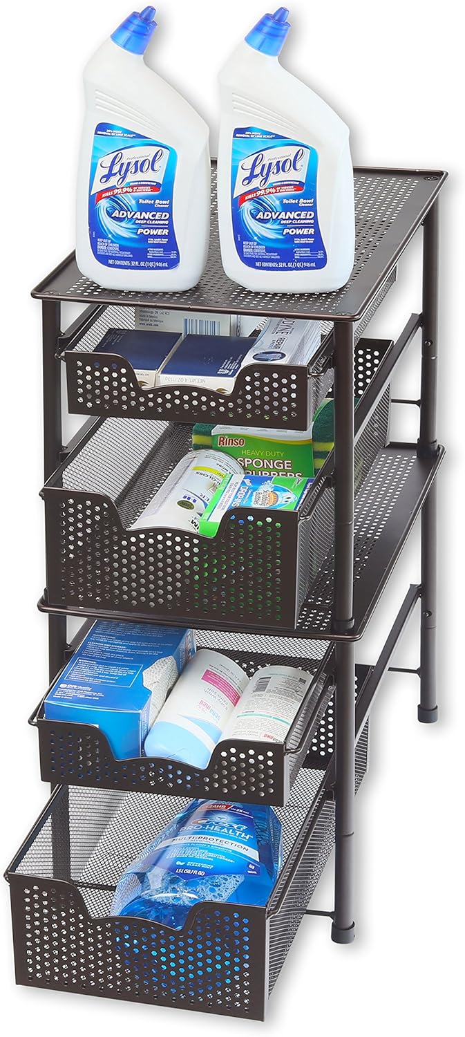 Simple Houseware Stackable 3 Tier Sliding Basket Organizer Drawer, Silver