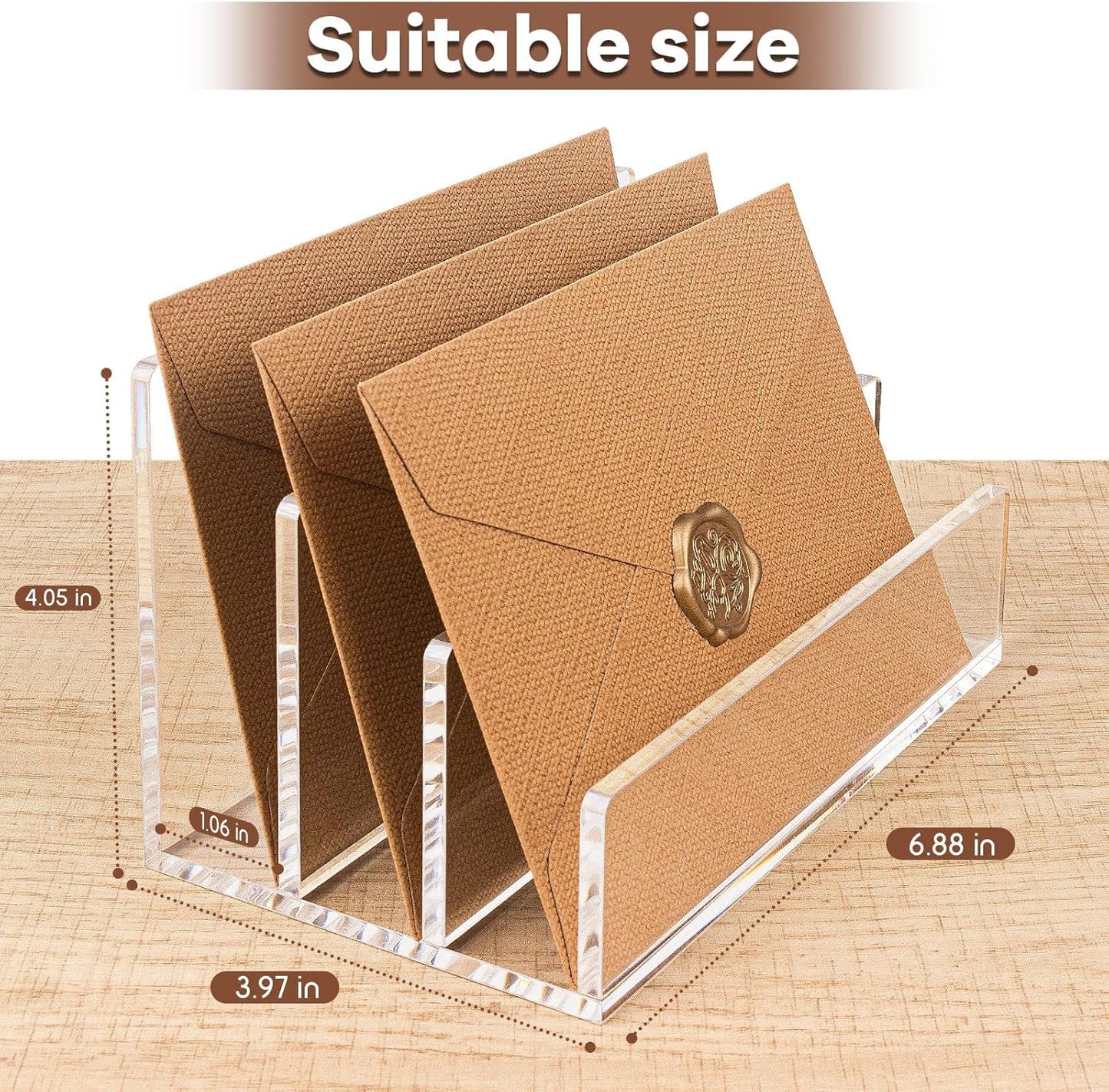 Acrylic Mail Organizer File Sorters for Desk,3-Section Laddered Desktop Vertical Letter Holder,Desk Organizer Workspace Organizer