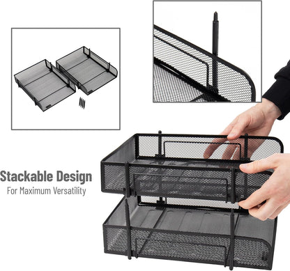 Mind Reader Paper Tray, Desk Organizer, Stackable, Storage, Office, Metal Mesh, 10.5" L x 13.25" W x 7.5" H, Set of 2, Black