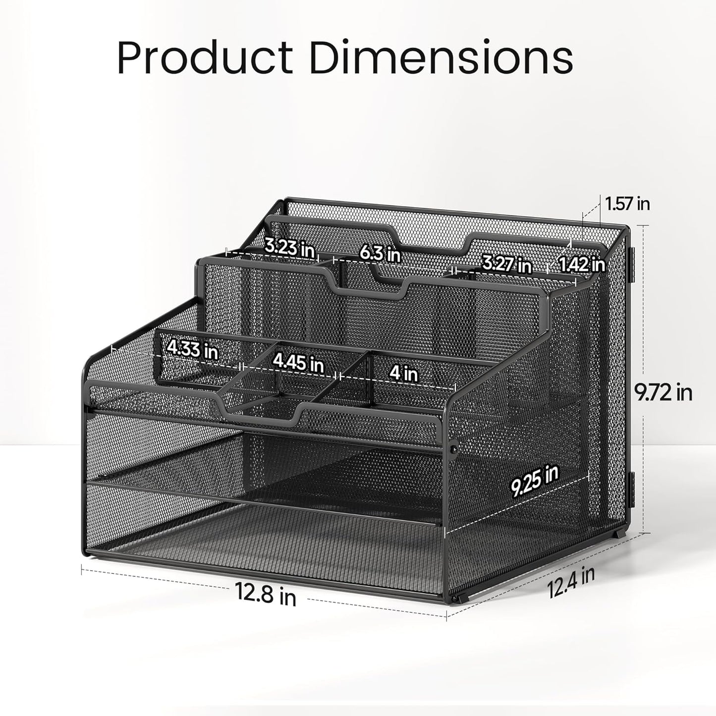 Lavatino Desk Organizer - Metal Mesh with 2 Paper Letter Trays, 7 Flexible Dividers, 2 Vertical File Holders for Office/Home/Classroom Supplies, Desk Organizers and Accessories, Black