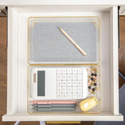 Martha Stewart Kerry Plastic Stackable Office Desk Drawer Organizers, 6" x 3", 6 Pack, with Gold Trim