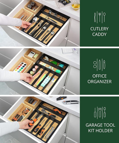ROYAL CRAFT WOOD Luxury Bamboo Kitchen Drawer Organizer - Silverware Organizer, Utensil Holder & Cutlery Tray Drawer Dividers for Flatware (9 Slot, Natural)
