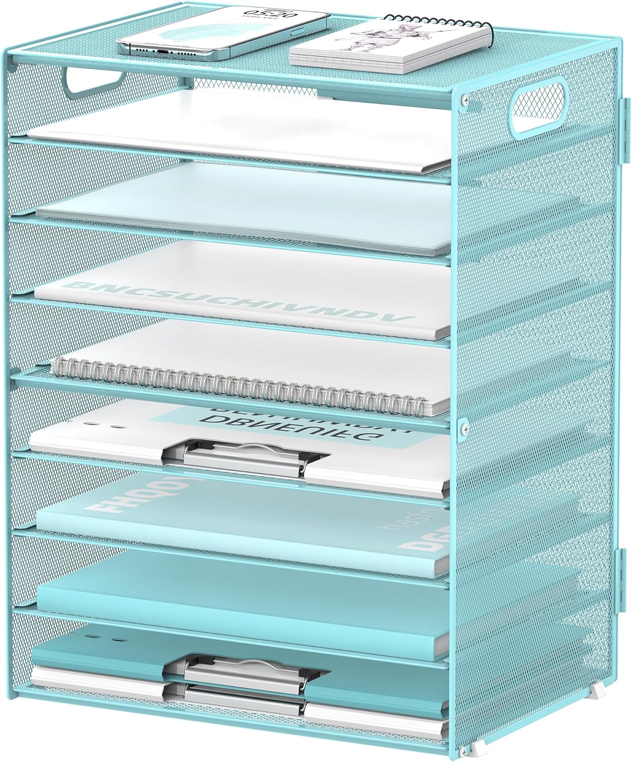 DALTACK 9-Tier Paper Organizer for Desk, Mesh Letter Tray Desk Organizer with Handles, Space-Saving File Organizer for Office Home School Classroom, Black
