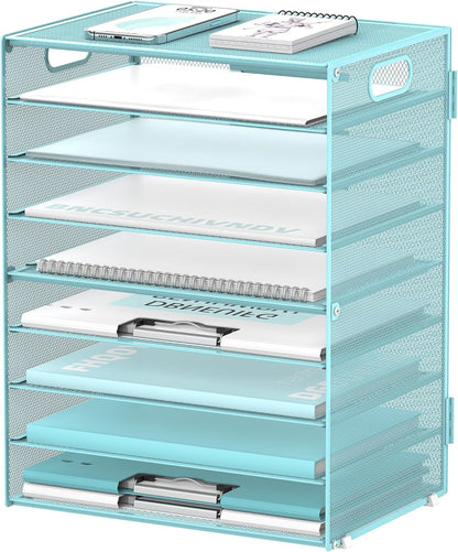 DALTACK 9-Tier Paper Organizer for Desk, Mesh Letter Tray Desk Organizer with Handles, Space-Saving File Organizer for Office Home School Classroom, Black