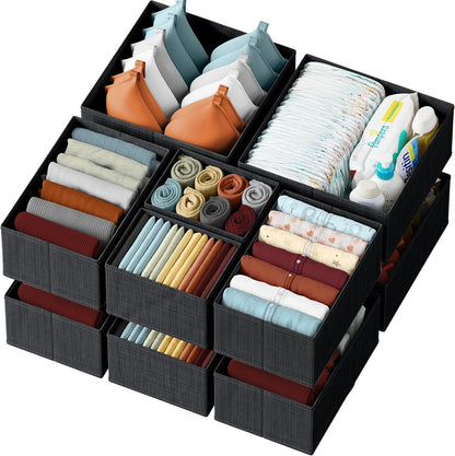 Drawer Organizer Clothes Set of 12 Grey - Dresser Organizer For Nursery, Bedroom, Closet - The Perfect Baby Clothes Organizer and Storage & General Nursery Organization or Dresser Drawer Organizers