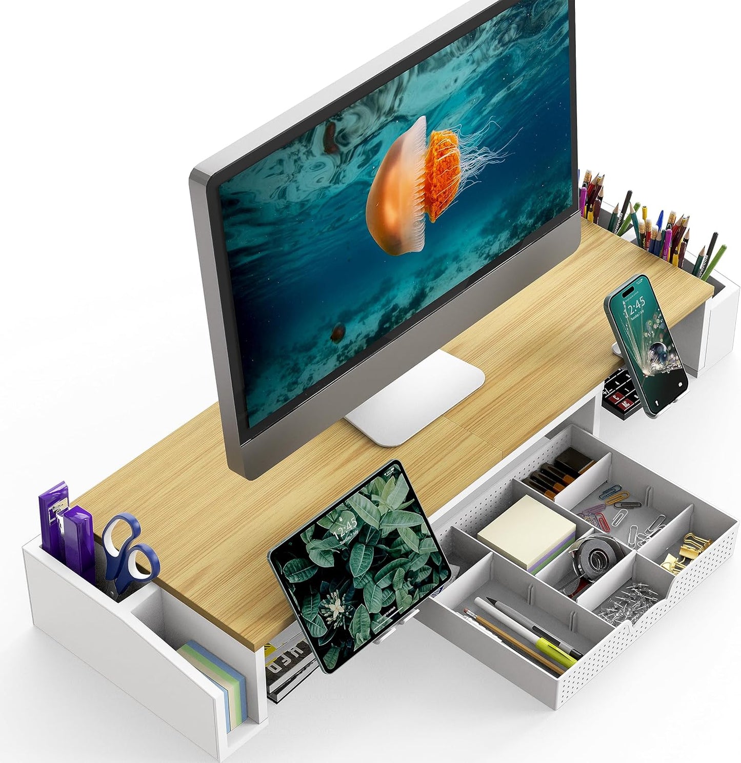 Simple Houseware Desk Dual Monitor Stand Riser with Drawer, Black