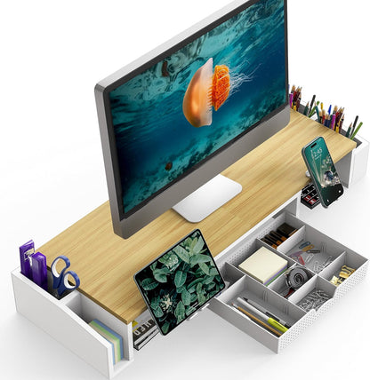 Simple Houseware Desk Dual Monitor Stand Riser with Drawer, Black