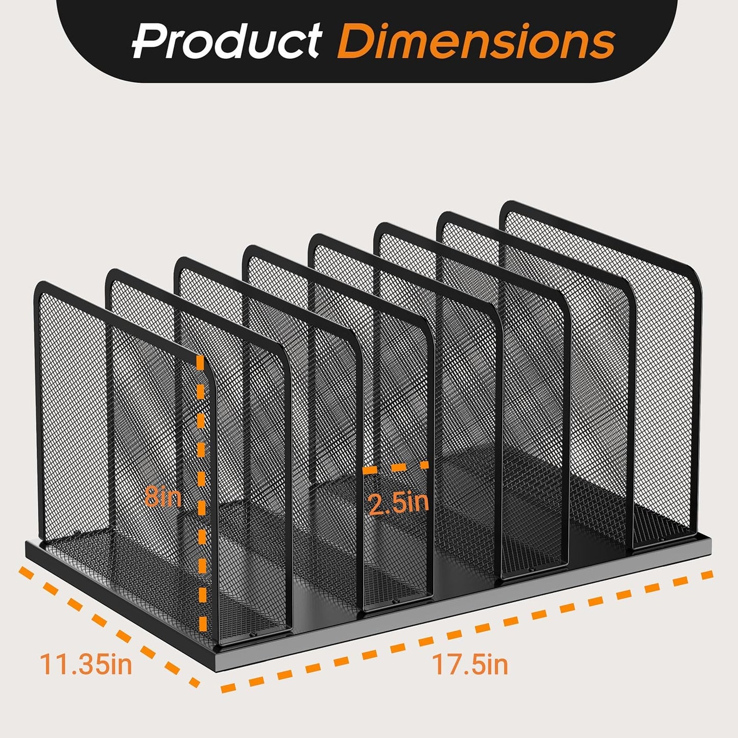 Kuntine.B Desk File Organizer 5 Sections Upright Mesh Desktop Organizer File Sorter Office Organization File Holder for Home, Office & Classroom
