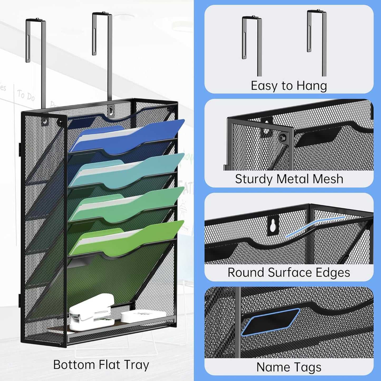 Kuntine.B Wall File Organizer Office Hanging Magazine Holder Wall File Organizer for Office Home (Black, 5 Tier)