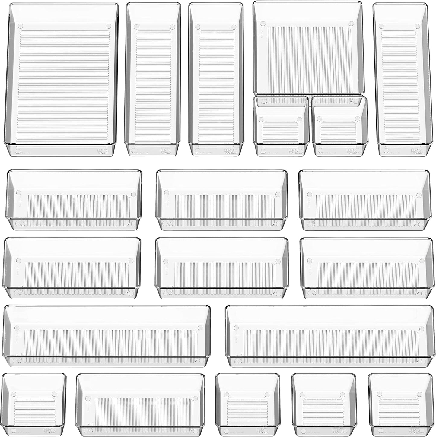 Simple Houseware 20 PCS Clear Plastic Drawer Organizers Set, 5-Size for Makeup, Bathroom, Bedroom and Office