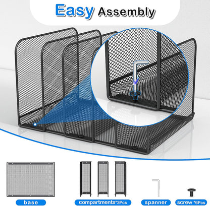 TOPCJ 5 Sections Desk File Holder/Rack/Sorter,Mesh File Organizer,File Folder Organizer,Metal Upright Desktop Organization for Documents,Magazine,Kitchenware,Antiskid,Antirust,Sturdy,1 Pack