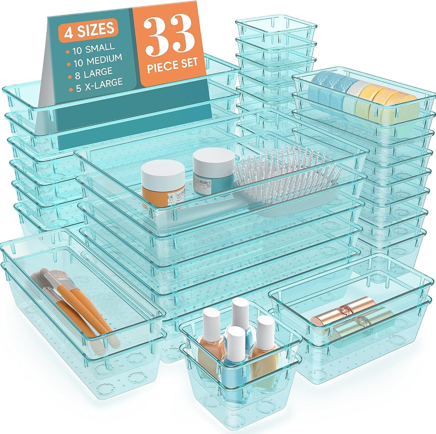 StorMiracle 28 PCS Clear Plastic Drawer Organizers Set, 4 Size Desk Drawer Organizer Trays for Makeup, Jewelry, Kitchen Utensils, Gadgets and Office Accessories