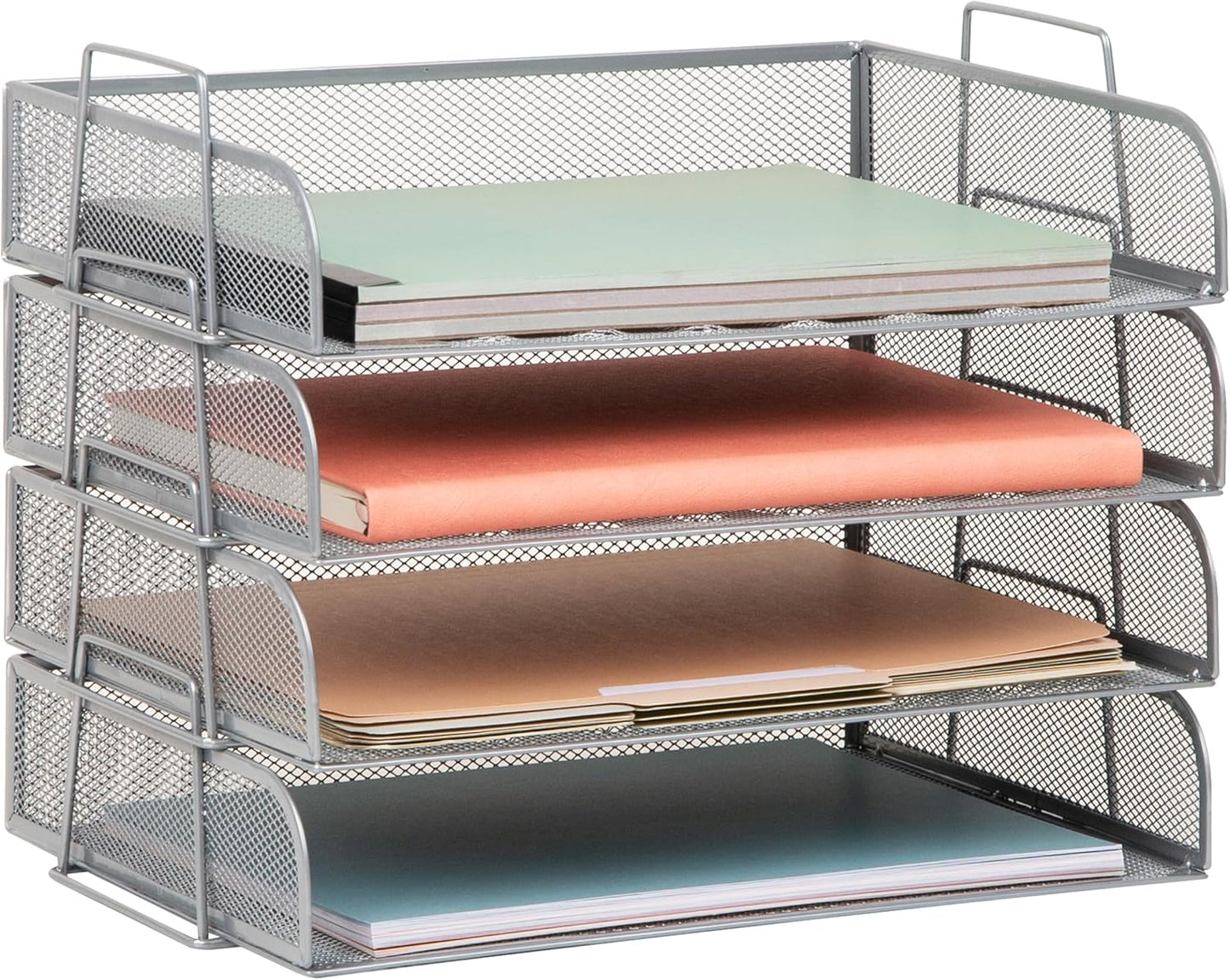 Mind Reader Stackable Paper Tray, Desktop Organizer, File Storage, Office, Metal Mesh, 4 Pcs., Black
