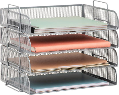 Mind Reader Stackable Paper Tray, Desktop Organizer, File Storage, Office, Metal Mesh, 4 Pcs., Black