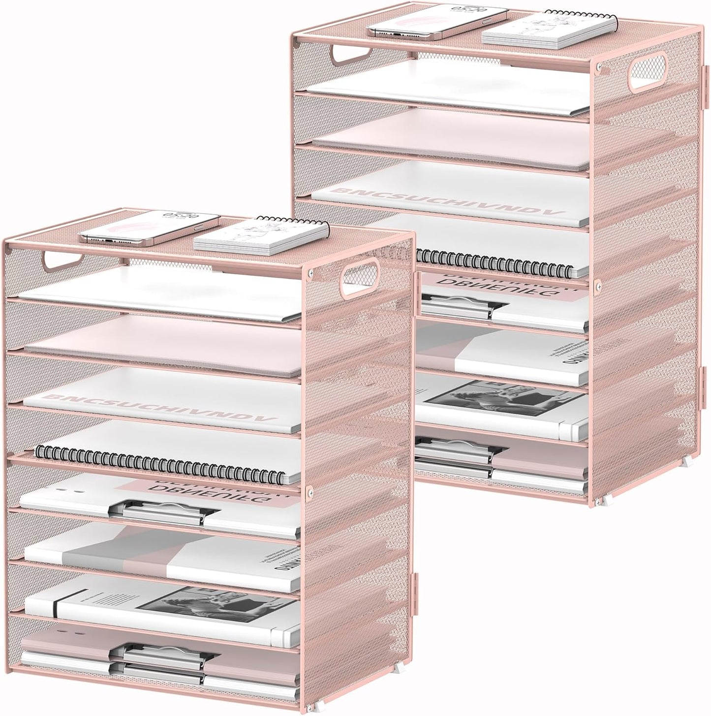 DALTACK 9-Tier Paper Organizer for Desk, Mesh Letter Tray Desk Organizer with Handles, Space-Saving File Organizer for Office Home School Classroom, Black