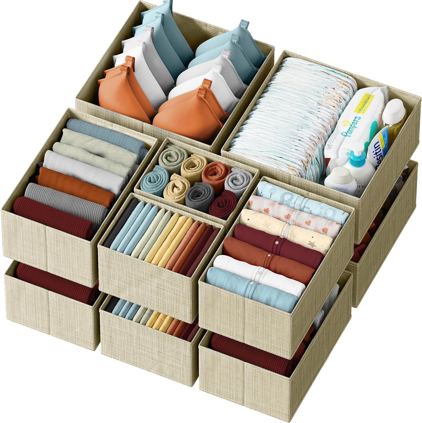 Drawer Organizer Clothes Set of 12 Grey - Dresser Organizer For Nursery, Bedroom, Closet - The Perfect Baby Clothes Organizer and Storage & General Nursery Organization or Dresser Drawer Organizers