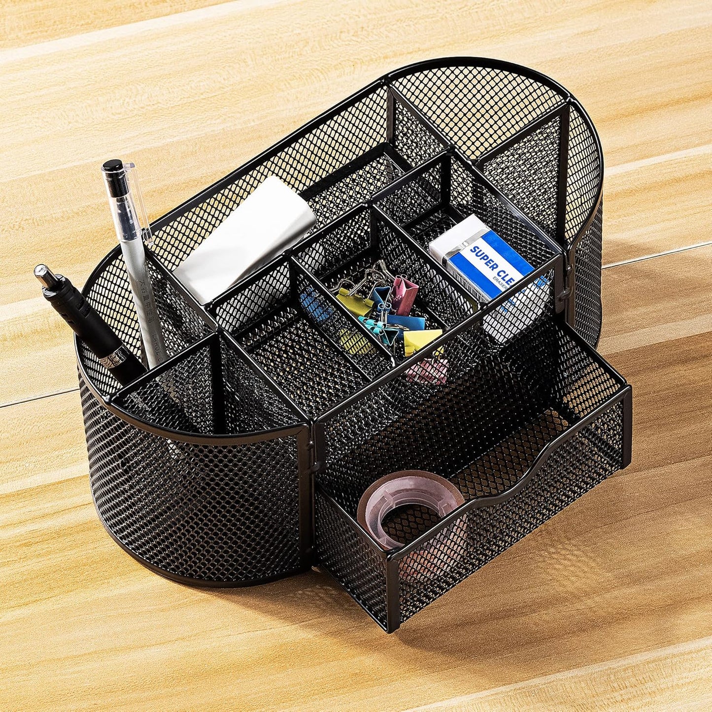 Amazon Basics Wire Mesh Pen Holder, Pencil Cup Desk Organizer for Stationery, Scissors, Office Caddy Storage, 3.7" x 3.3", Black
