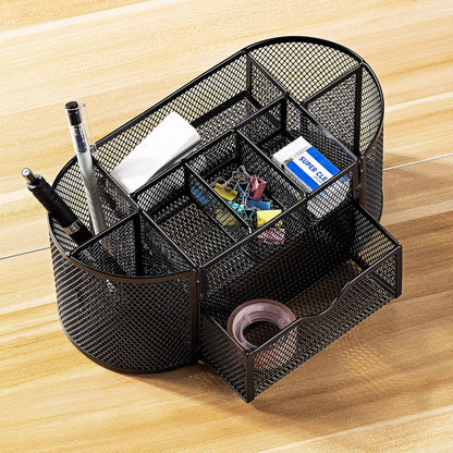 Amazon Basics Wire Mesh Pen Holder, Pencil Cup Desk Organizer for Stationery, Scissors, Office Caddy Storage, 3.7" x 3.3", Black