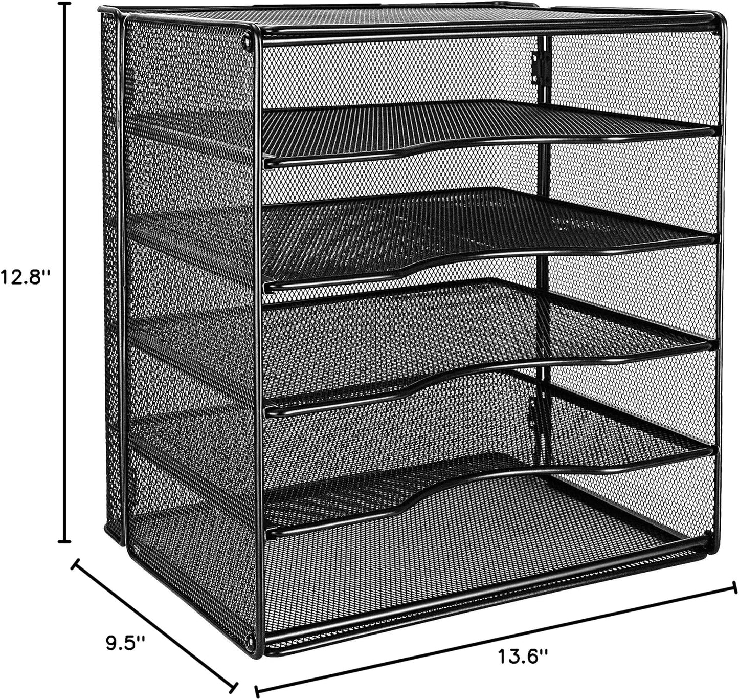 Amazon Basics 5-Tier Mesh Desk Organizer, File Holder, Paper Sorter for Office Supplies, Mail, Documents, 13.6 x 9.5 x 12.8 inches, Black
