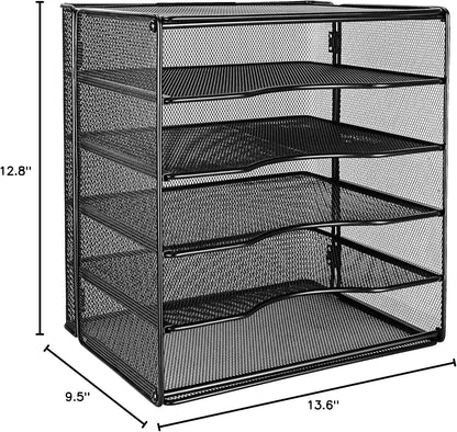 Amazon Basics 5-Tier Mesh Desk Organizer, File Holder, Paper Sorter for Office Supplies, Mail, Documents, 13.6 x 9.5 x 12.8 inches, Black
