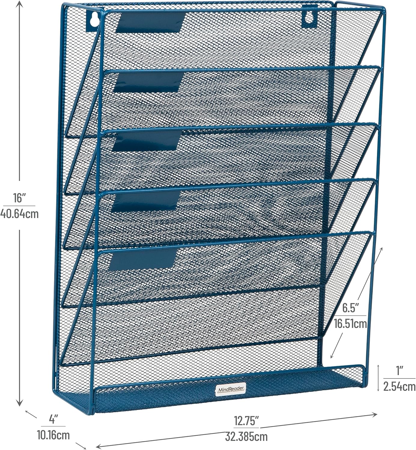 Mind Reader 5-Pocket Vertical File Storage, Desktop Organizer, Wall Mount, Office, Metal Mesh, Pink