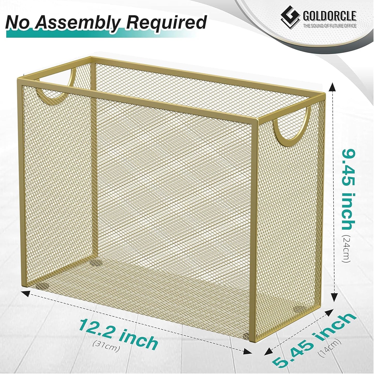 Hanging File Organizer, Letter-Size File Holder Filing Box with 5 Hanging Folders, Metal Mesh Desk File Folder Storage(No Assembly Required) (with 5 Grey Folders)