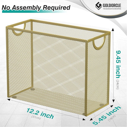 Hanging File Organizer, Letter-Size File Holder Filing Box with 5 Hanging Folders, Metal Mesh Desk File Folder Storage(No Assembly Required) (with 5 Grey Folders)