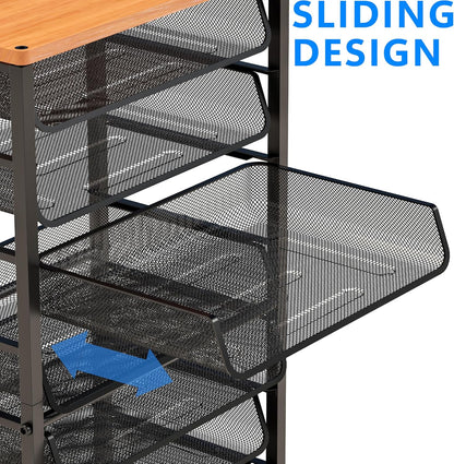 Simple Trending 12 Tier Rolling File Cart,Wood Desk File Organizer with Sliding Trays and Wetal Mesh Paper Letter Storage Multi-Functional Rolling Clutter Cart for Office, Home, School, Black